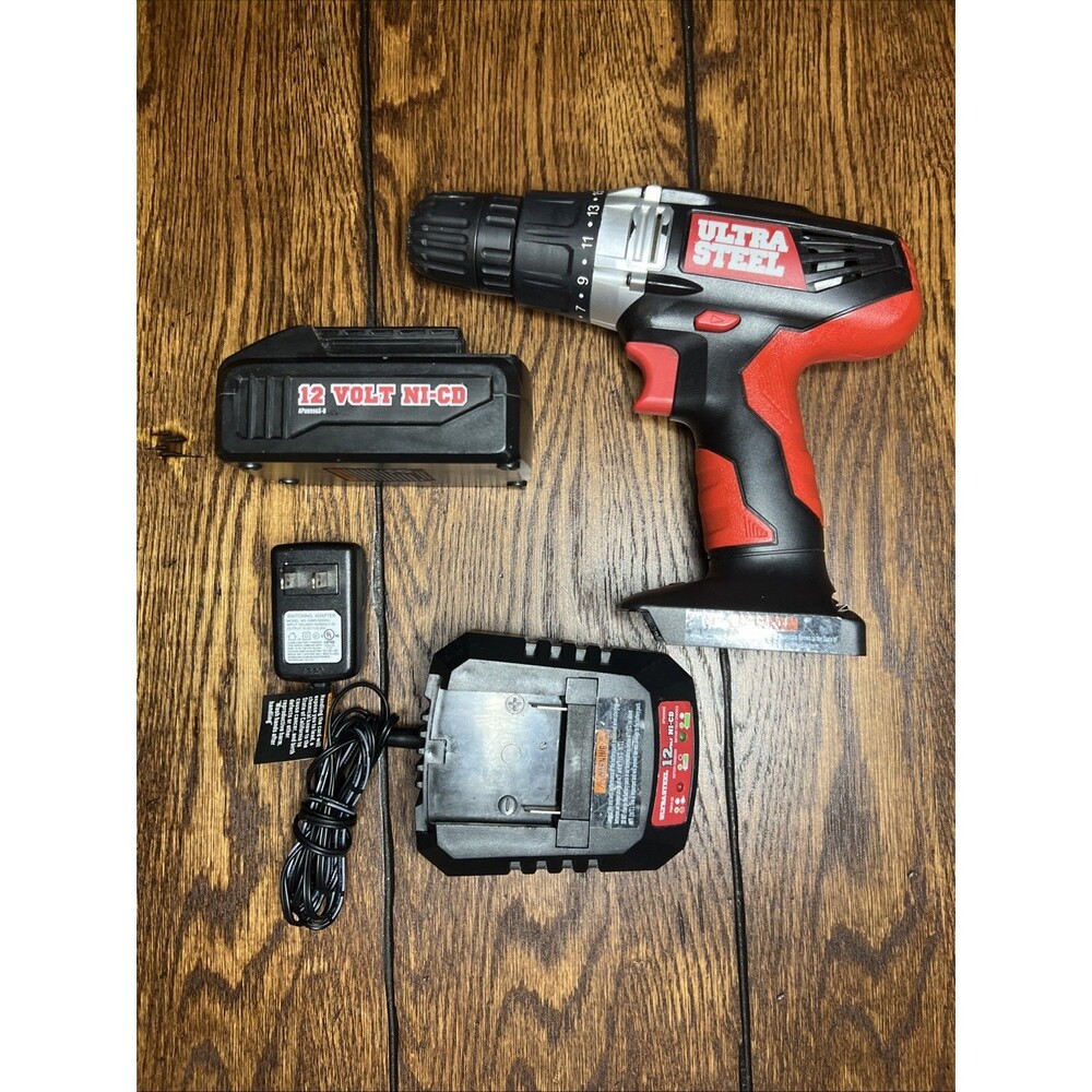 Ultra Steel 12V Cordless Drill Kit w Battery Charger Ni-Cd 3/8 Tested